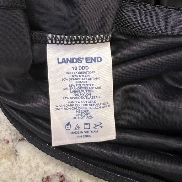 EUC Land’s End Underwire Tankini Swimsuit Top V-neck Wrap Front 18 DDD Black - Picture 9 of 10